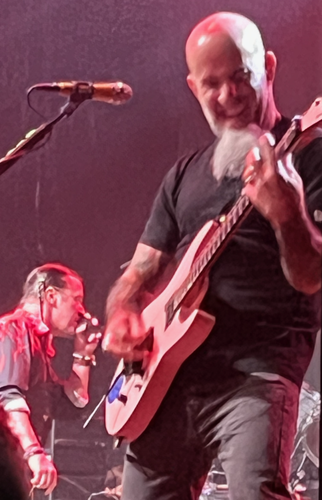 Scott Ian and Mike Patton perform during a Mr. Bungle concert